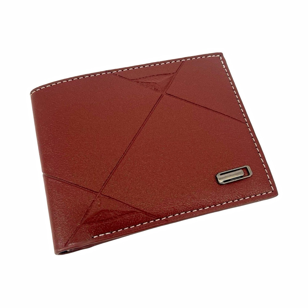 Men's Cognac Brown Faux Leather Bifold Wallet Slim ID Window Card Holder New